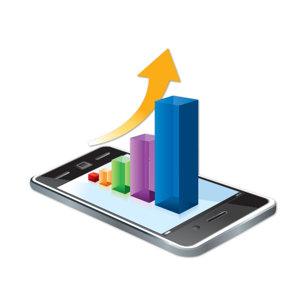Mobile marketing graph representing sales growth.